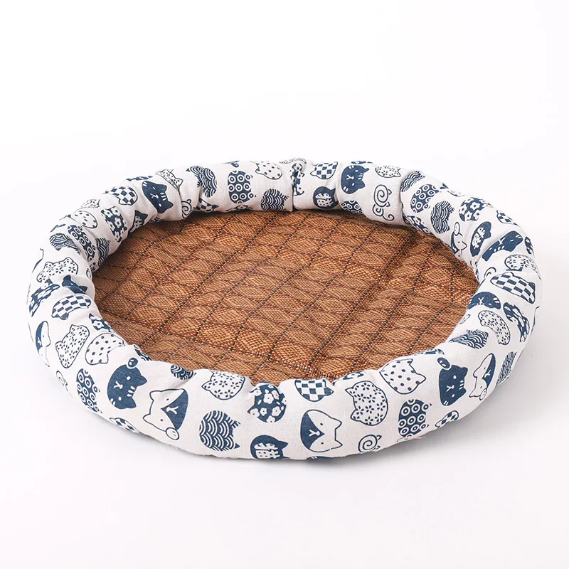 summer cool cozy breathable sleeping Cotton pets dogs bed Padding non-toxic round cats rattan mats