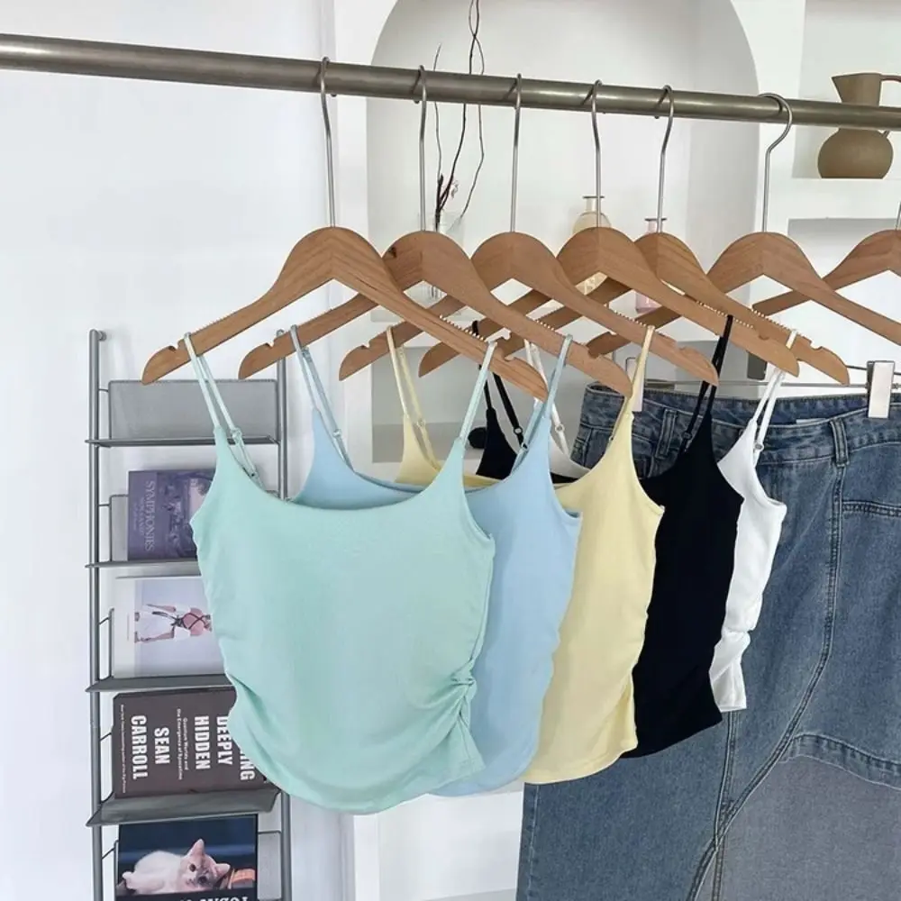 Simple Sleeveless Suspender Vest Underwear With Padded Cups Fitted Tops Slim Camisole Daily Use