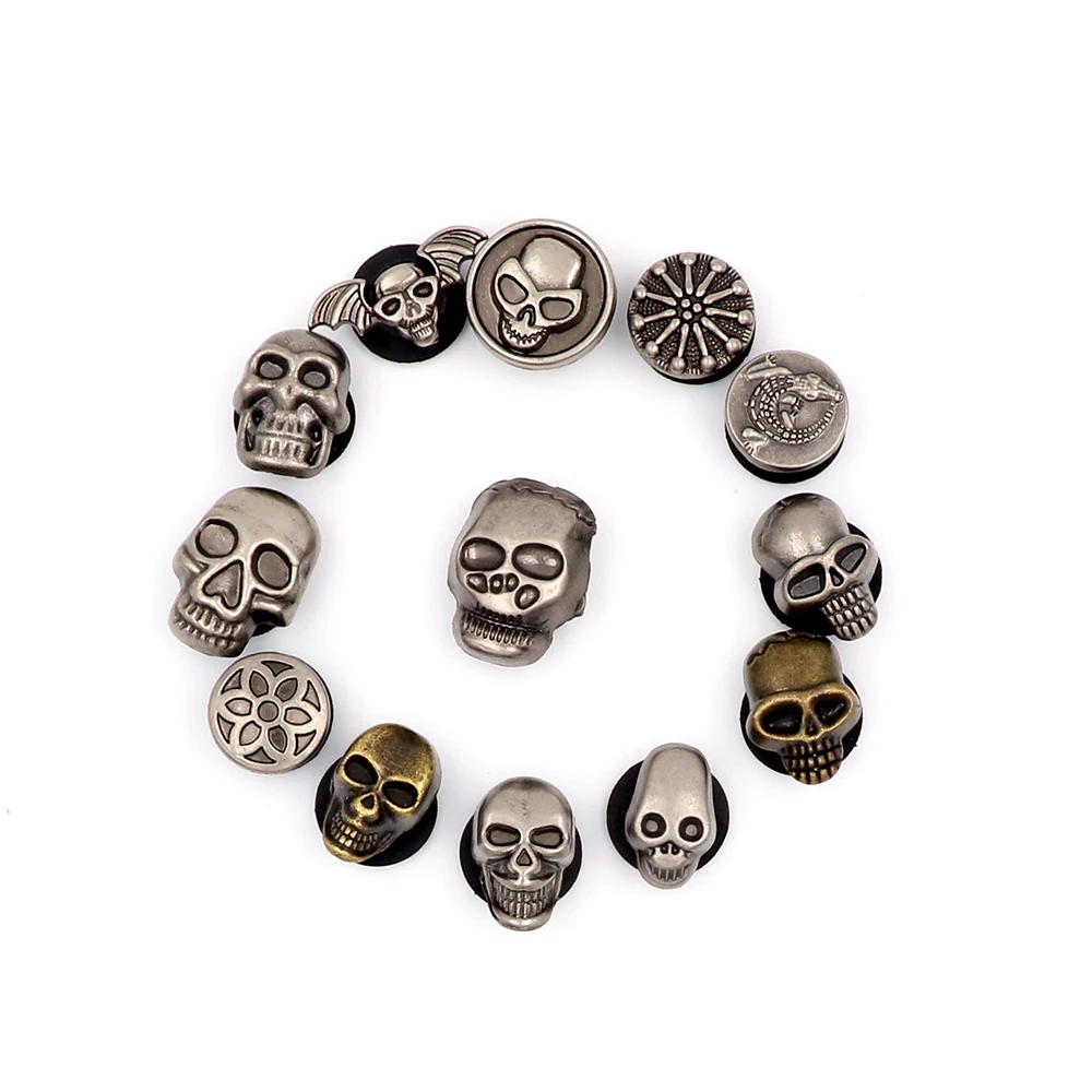 Shoe Accessories 1 Set 13 Pcs Assortment Punk Style Metal Little Skull Shoe Decorations Hole Sandals Украшения Pins Halloween