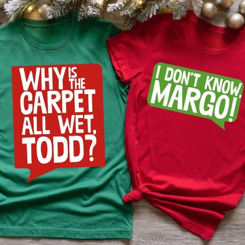 National Christmas Vacation Matching Couple letters printed T-shirt tops Unisex Commuter Crewneck Leisure Regular short sleeve