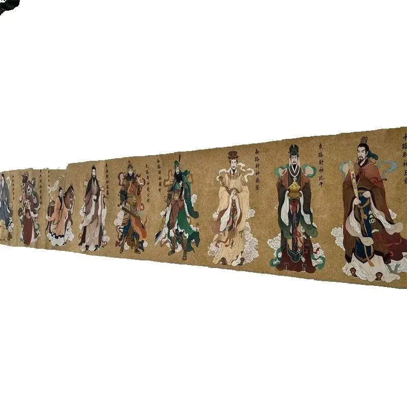 

China Old long Scroll Painting ,Ding Yunpeng's Watercolor Painting of the Nine Road God of Wealth Diagram collectible