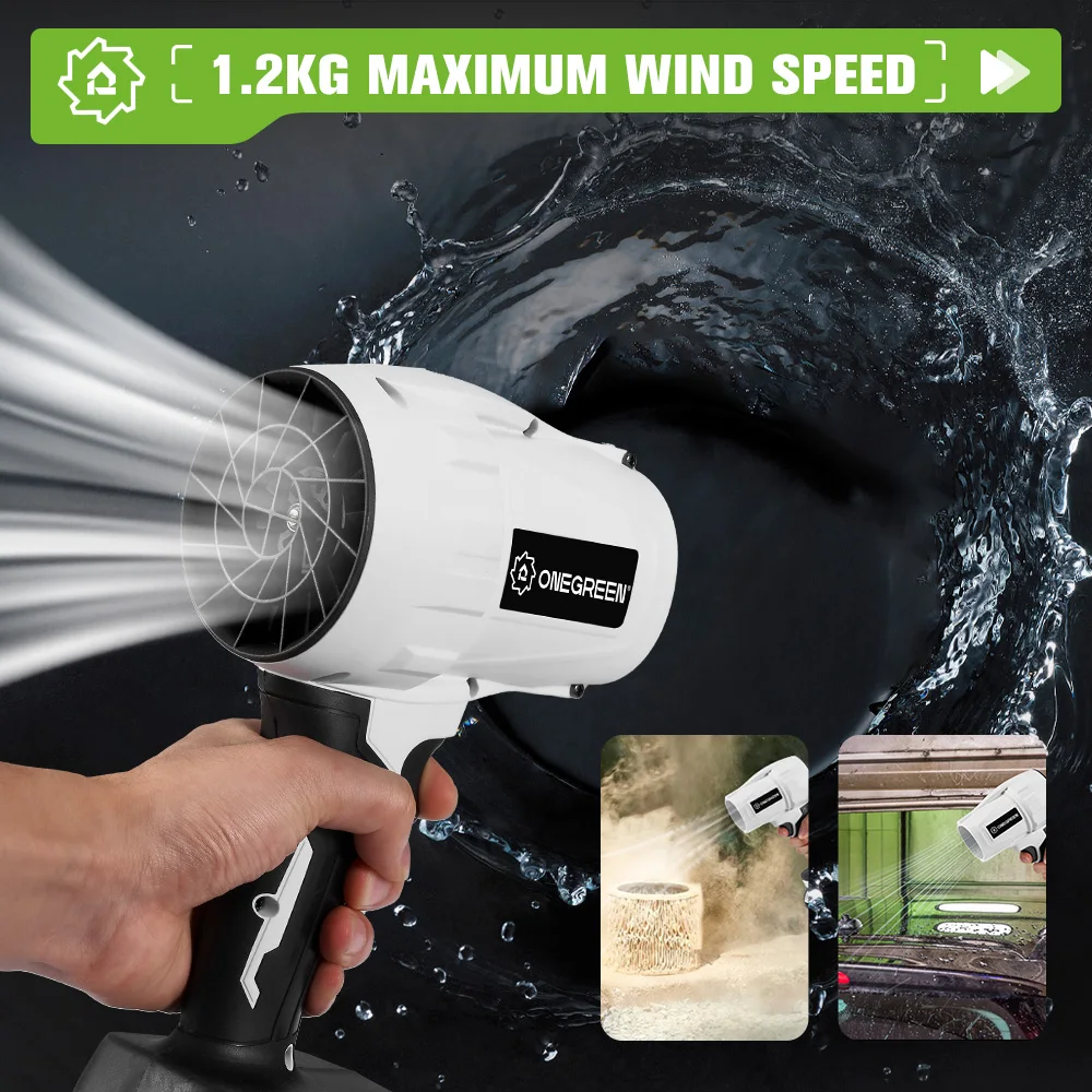 ONEGREEN 2000W Brushless Electric Turbo Blower Jet Fan 200M/S Handheld Air Blower Violent Blowing Tool for Makita 18V Battery