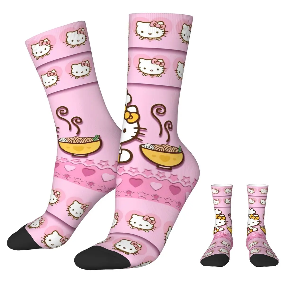 Casual Official Cooker Hello Kitty Delicious Noodle Basketball Socks Polyester Crew Socks for Women Men Breathable