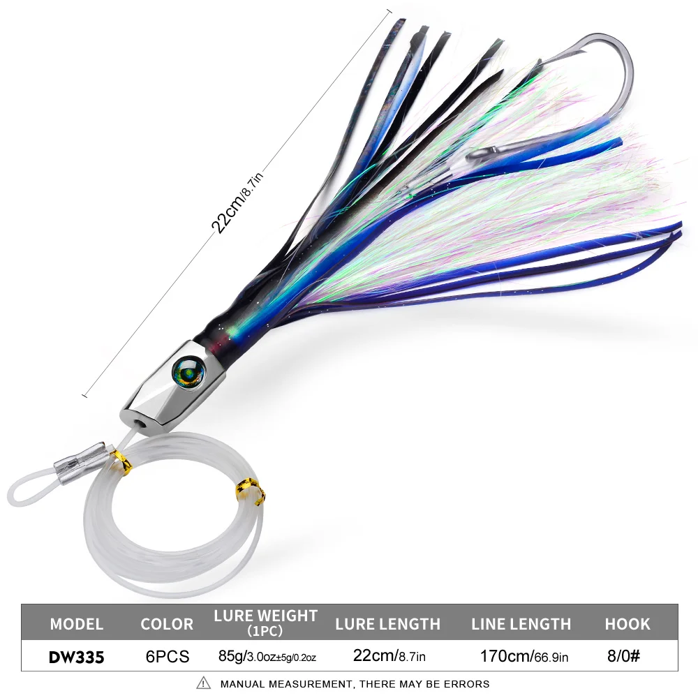 Proberos Set mit 6 Stück 9/8,7/6,7/6 Zoll Trolling-Köder für Marlin, Thunfisch, Delfin, Hai, Big Game, Tiefsee-Angelköder, inklusive Netzbeutel. – Detail 4