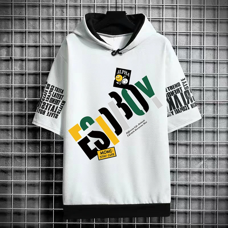New Summer Fashion Trend Letter Graphic Hooded T Shirts Unisex Casual Short Sleeve Tee Tops for Men Women Harajuku Streetwear