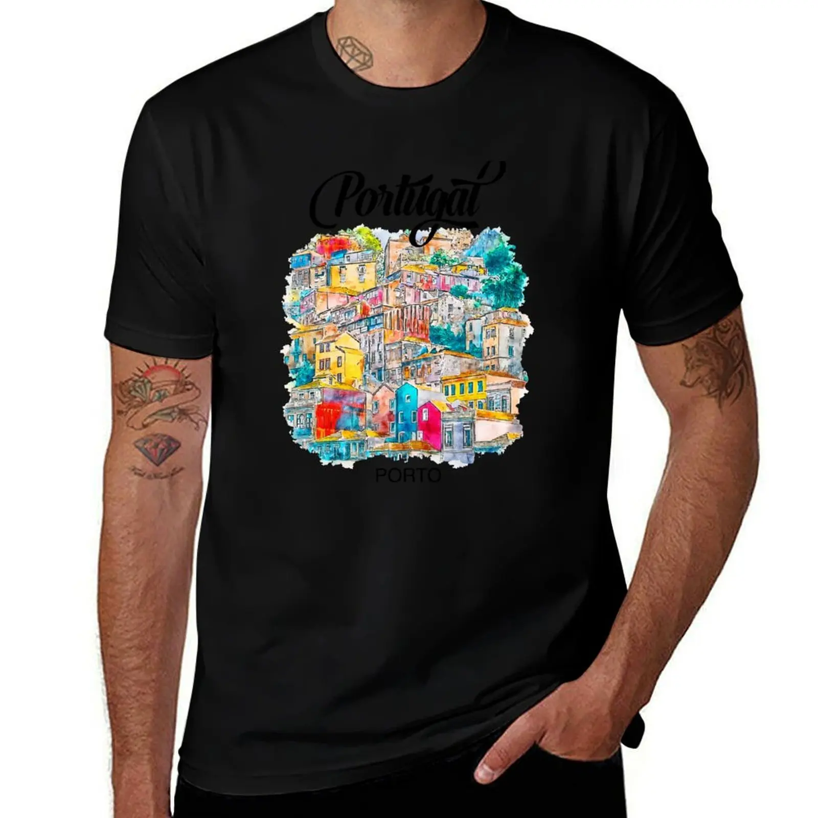 

Porto watercolor vintage tram , traditional Portugal lovers gift. T-Shirt korean fashion sublime blacks mens t shirts