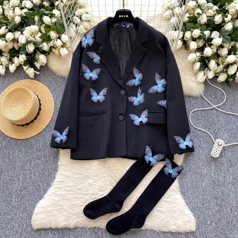 V Neck Loose High Grade Tailored Coat Chic Buttons Stereo Butterfly Design Sense Jacket Y2k Korean Vintage Winter Jacket Women