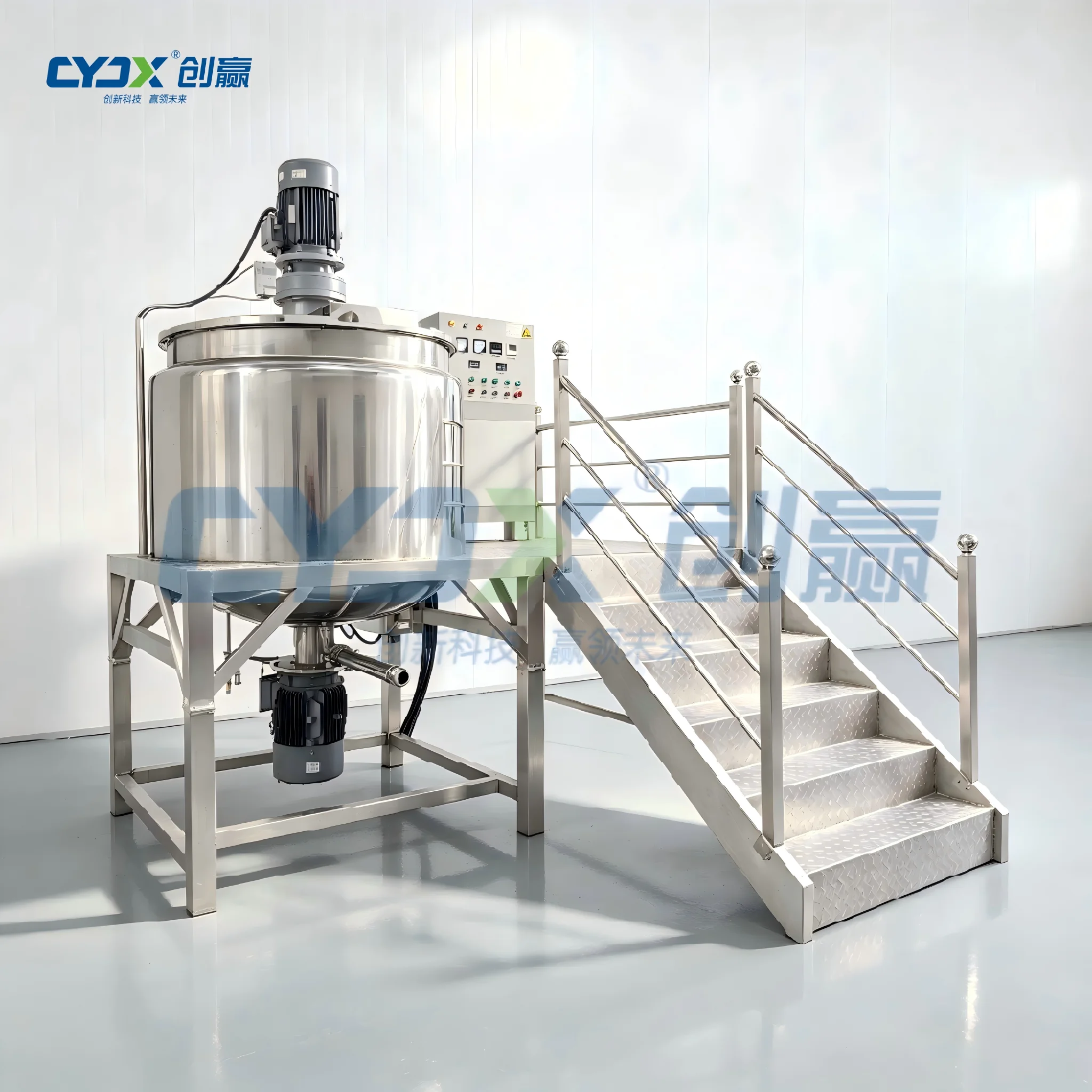 Face Cream SUS316L 200L Agitator Pump Motor Steam Heating Mix Tank for Cream Making Machine Vacuum Emulsifier Homogenizer