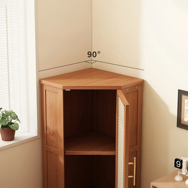 Corner Cabinet Retro Rattan Triangular Cabinet Household Living Room Corner Locker Multi-layer Low Cabinet Storage Locker