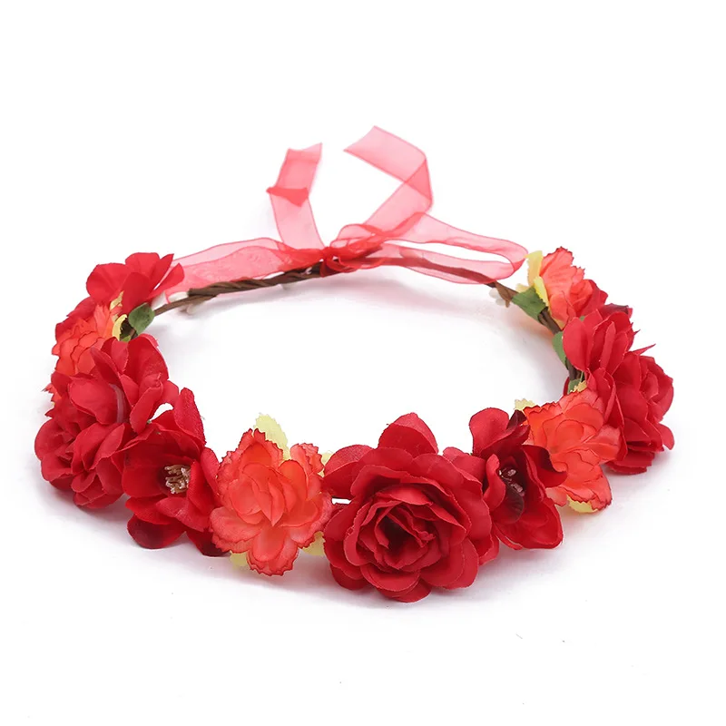 Romantic Flower Crown Women Girl Garland Wedding Hair Wreath Seaside Vacation Corolla Floral Headband Festival Party Headdress