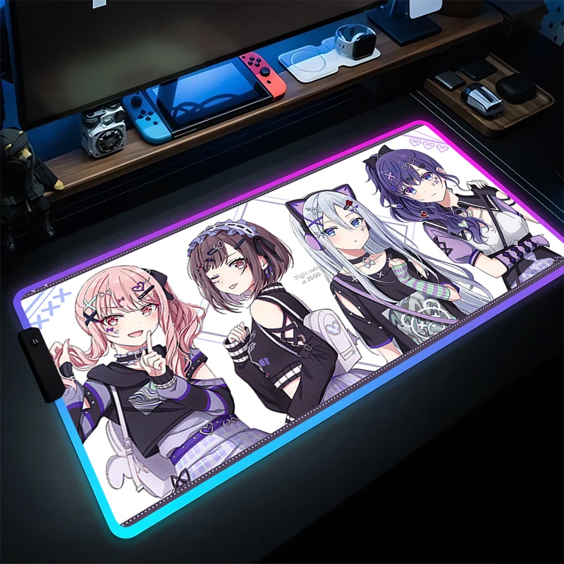 

Светодиодный коврик для мыши Gamer HD Коврик для клавиатуры Project Sekai Красочный сценический настольный коврик для мыши RGB Резиновый Tapis Souris Коврик для мыши для игрового ноутбука