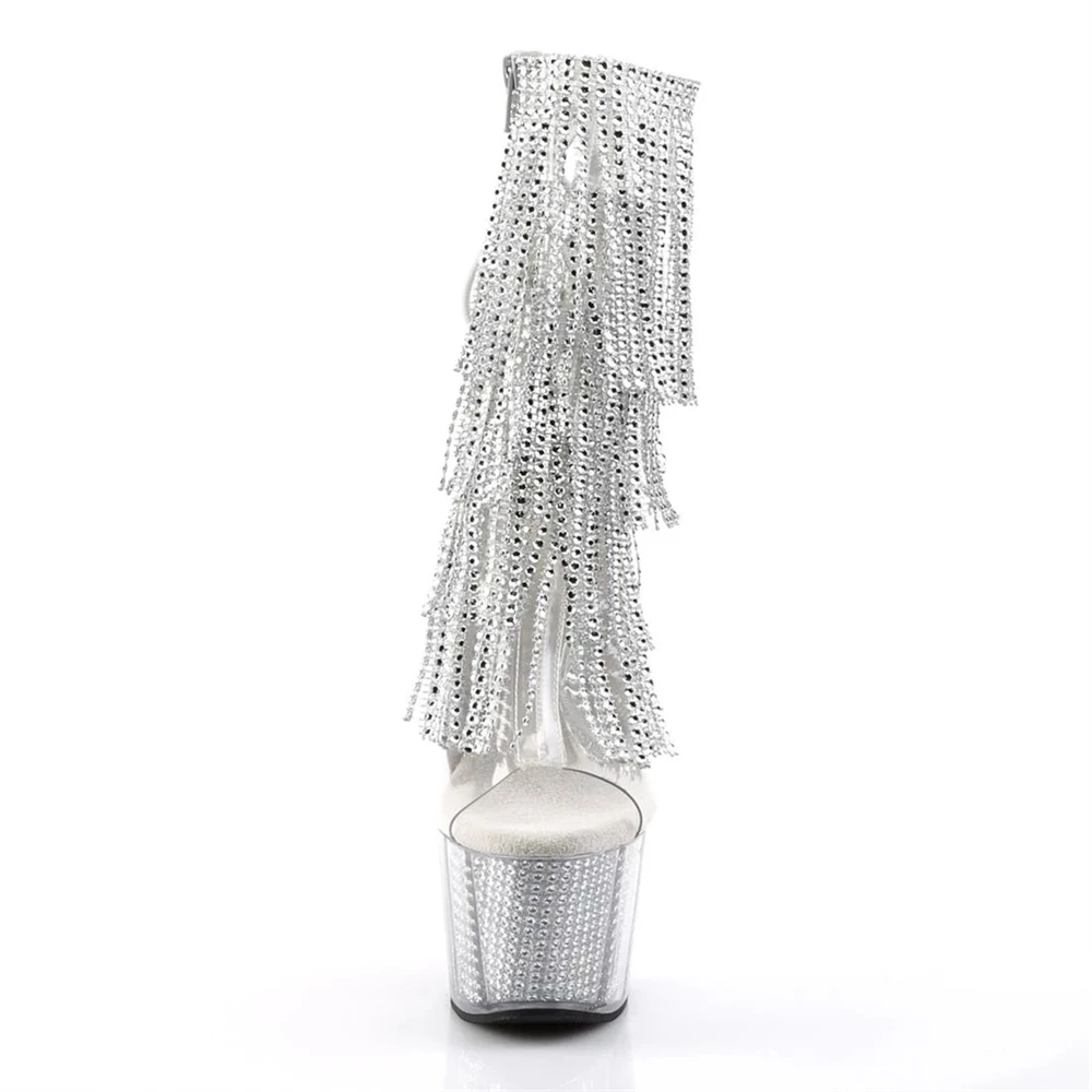 Brand Electroplated Tassels Pumps 17CM Thin High Heels Ankle Boots Pole Dance Nightclub Model Catwalk Platform Women's Shoes