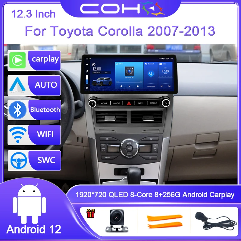 

12.3 Inch For Toyota Corolla 2007-2013 Android 12 8-Core 8G+128G Car Multimedia Player Stereo Receiver Radio GPS 4G WIFI QLED