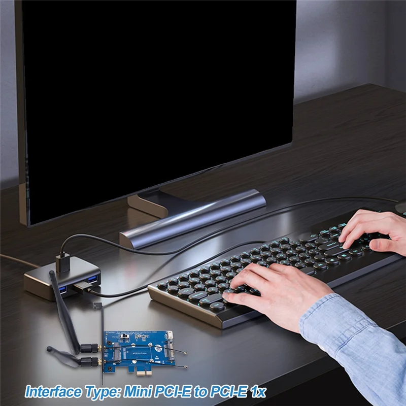 AT12 واي فاي وحدة صغيرة PCI-E اكسبرس إلى PCI-E 1X بطاقة محول 3G/4G إلى PCI-E مجلس التنمية 2 هوائيات