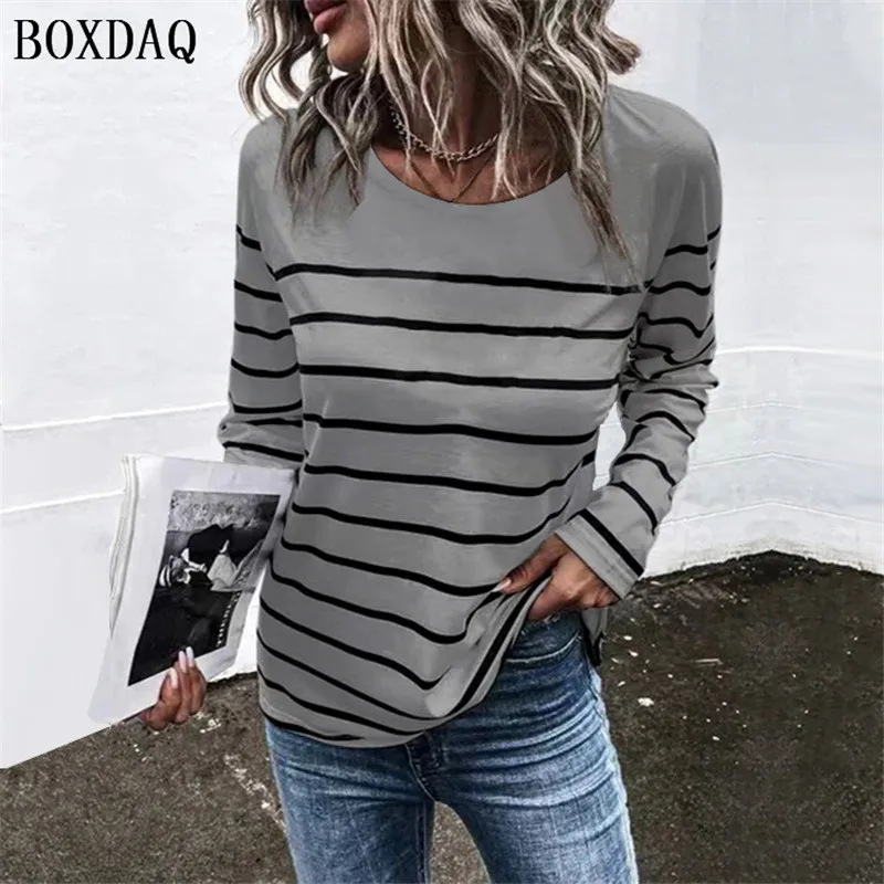 Women Striped T-Shirts Spring Autumn Long Sleeve 3D Print Street Style Ladies Tees 6XL Plus Size Female Clothing Casual Tops