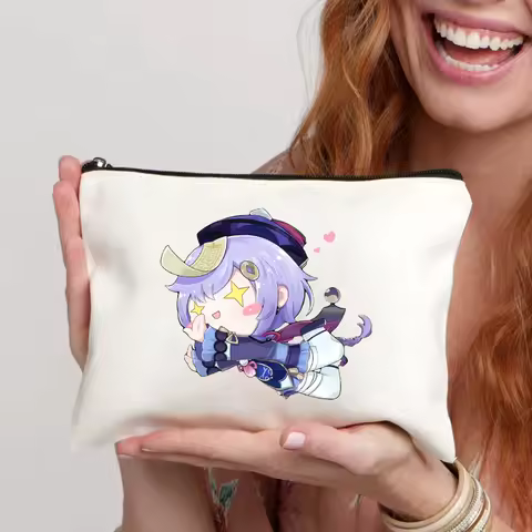 Genshin Impact Lumine Hu Tao Canvas Storage Pouch Zipper Perfume Lipstick Cosmetic Bag Pencil Case Comic Con Cosplay Gifts Bags