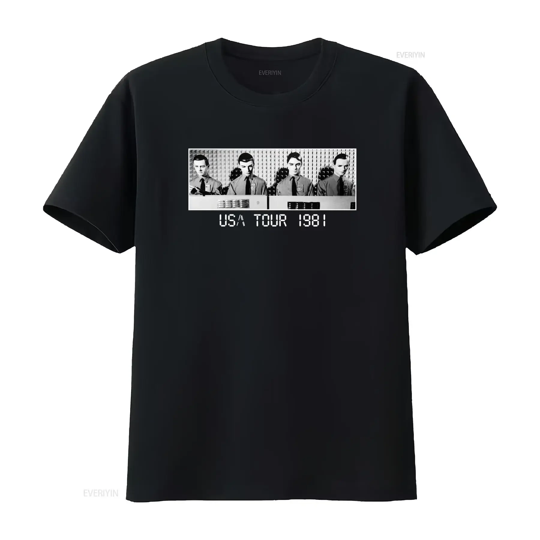 1980s Kraftwerk Computer World USA Tour 1981 Black Cotton T Shirt vintage Washed Stylish Stretched Casual Breathable