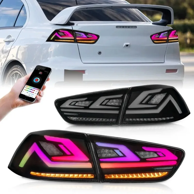 

For Mitsubishi Lancer EVO X 2009-2021 RGB LED Tail Lights Pair, Custom Sequential Rear Lamps with Black Housing