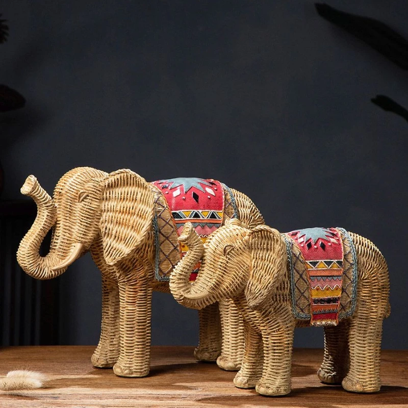 Creative rattan pattern elephant TV cabinet ornament living room resin decoration crafts