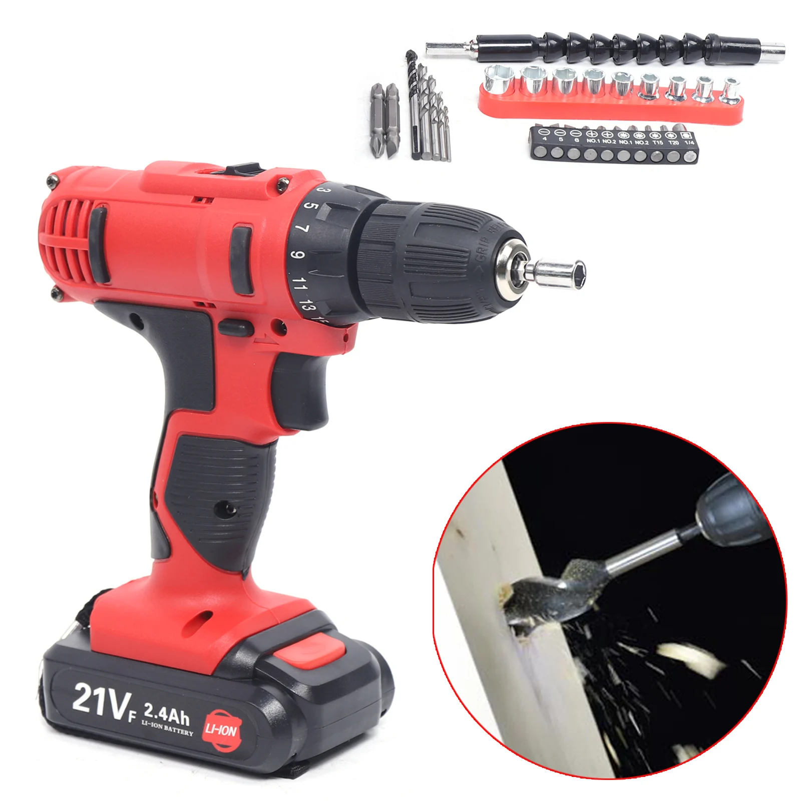 Cordless Drill 21V Impact Drills Cordless Screwdriver Set with Professional Case