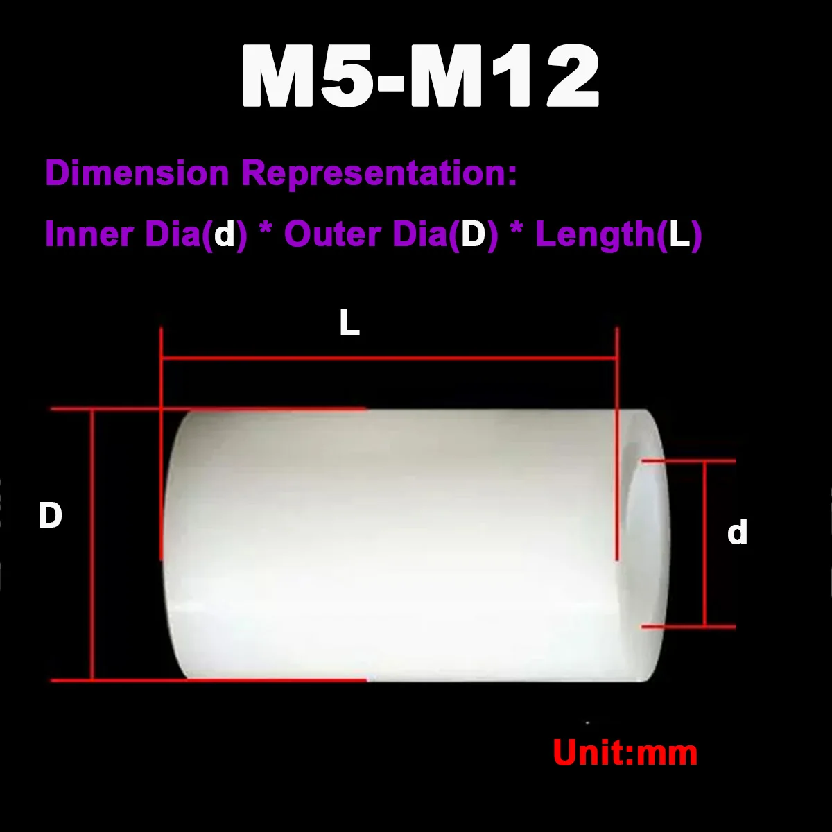 

M5M5.2M6M6.2M8.2M10.2M12 Plastic Straight Through Sleeve Enlarged Thickened Cushion Column