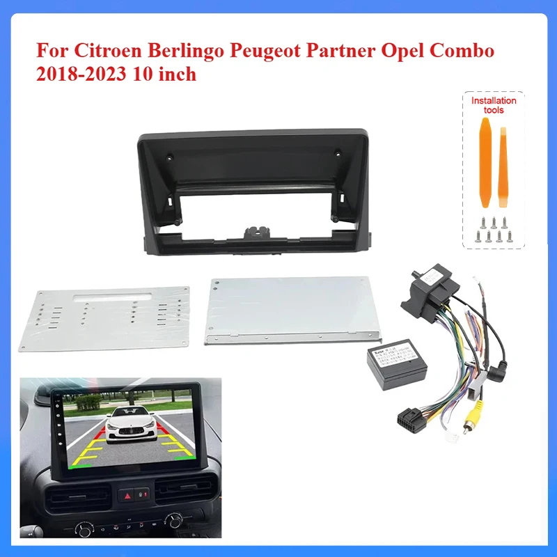 Car Radio Fascia Frame For Citroen Berlingo Peugeot Partner Opel Combo 2018-2023 10 inch Stereo Panel  Harness Power Cord Canbus