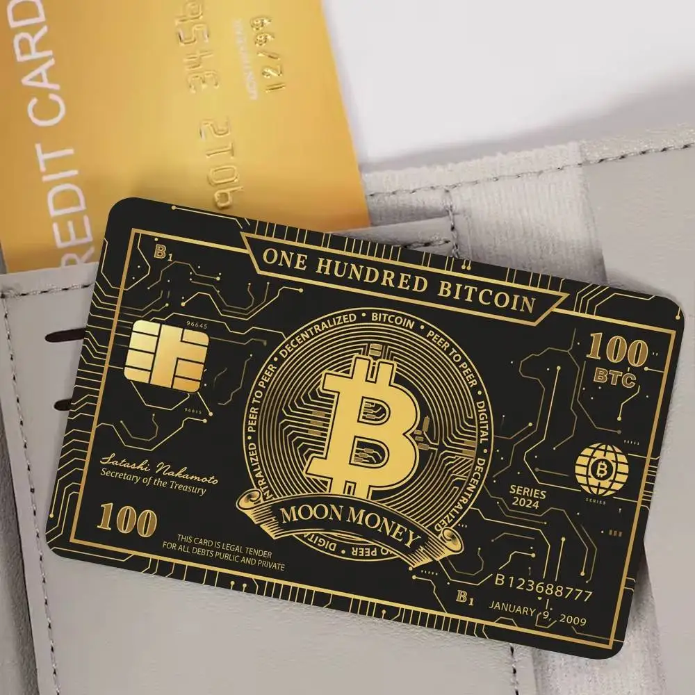 Black Gold Bitcoin Film Skin Cover Credit Card Stickers 4PCS Debit Front Decoration Bank Bus Pass Waterproof