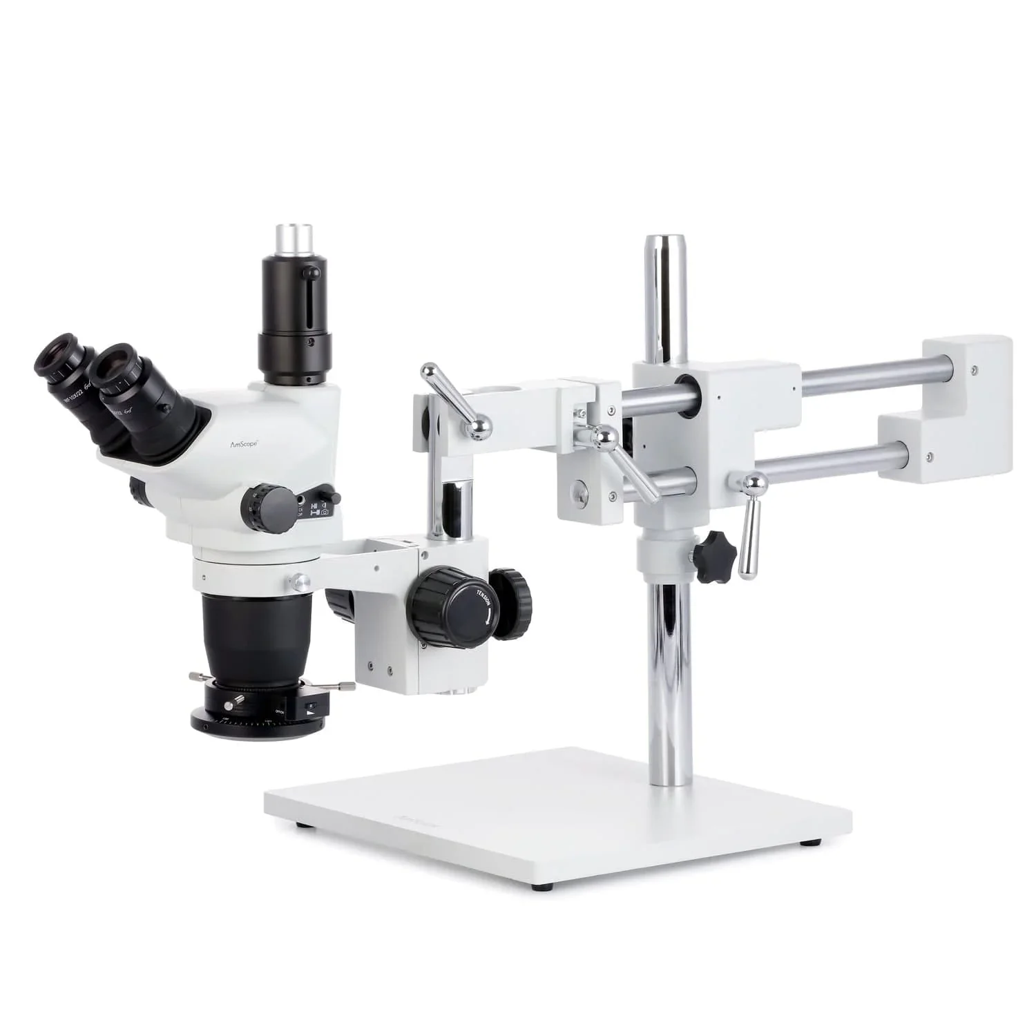 AmScope 2X-225X Trinocular Boom Stand Microscopio con zoom estéreo con Euromex 4.5W Polarización 16 Anillo de luz LED