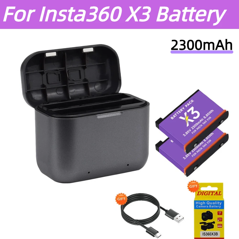 2300mAh for Insta360 One X3 Battery + Fast Charger Hub for Insta 360 One X 3 360 Panoramic Action Camera Battery for Insta360 X3