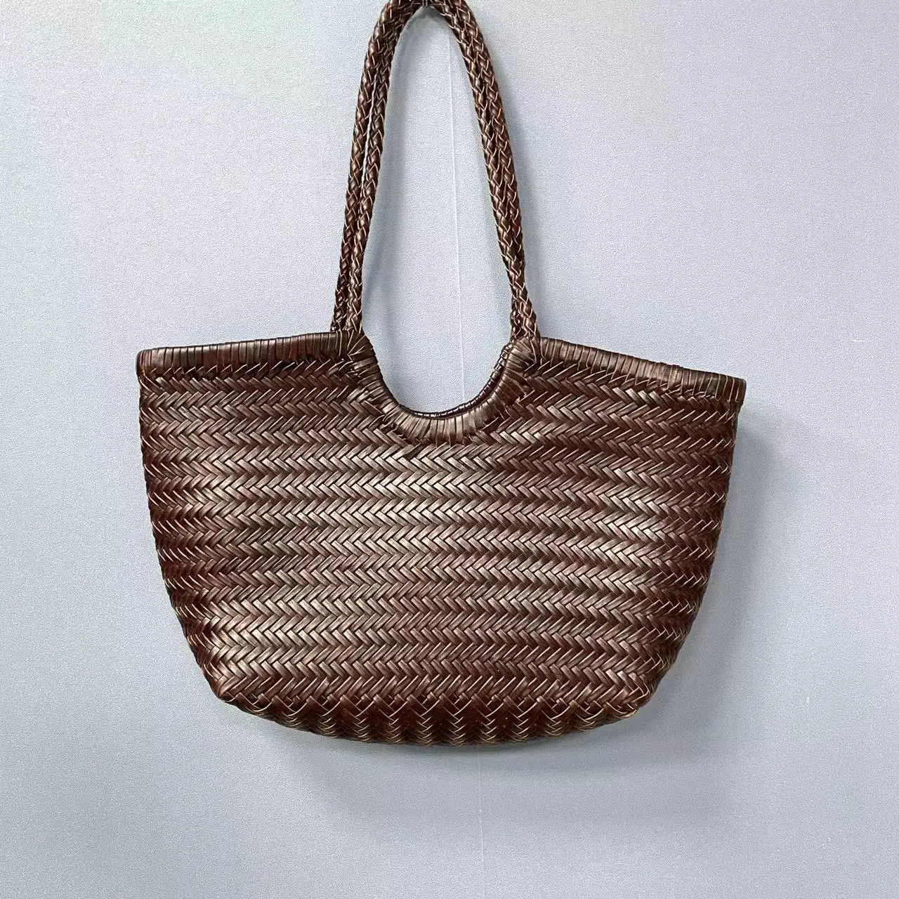 Borsa da donna con cesto di verdure intrecciato in vera pelle alla moda borsa a tracolla casual in pelle bovina a due strati borsa a tracolla retrò