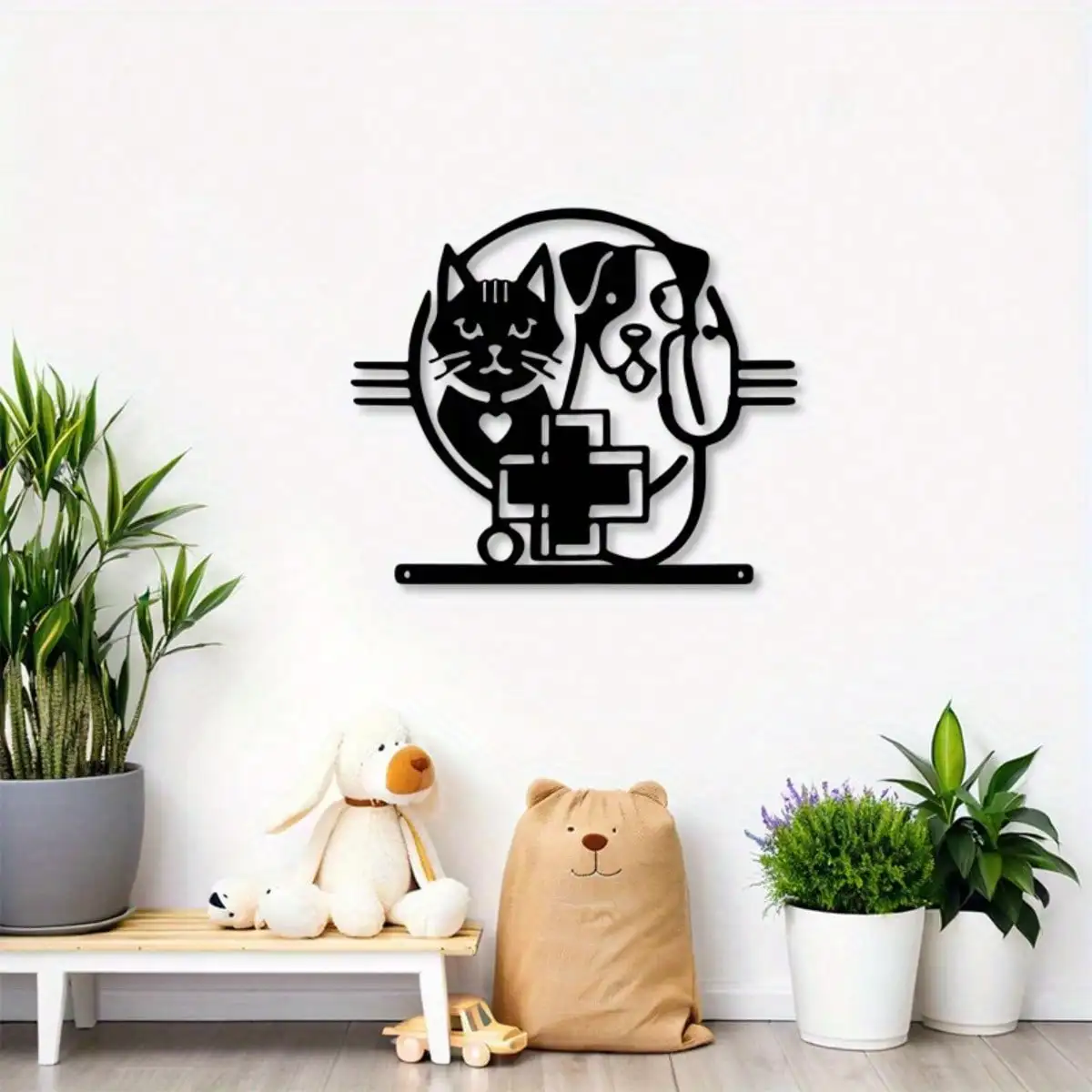 Metal Animal Sign for Clinic - 2D Black Cat Dog Vet Office Decor, Durable Wall Art for Pet Hospital Shelter, Indoor Outdoor Hous