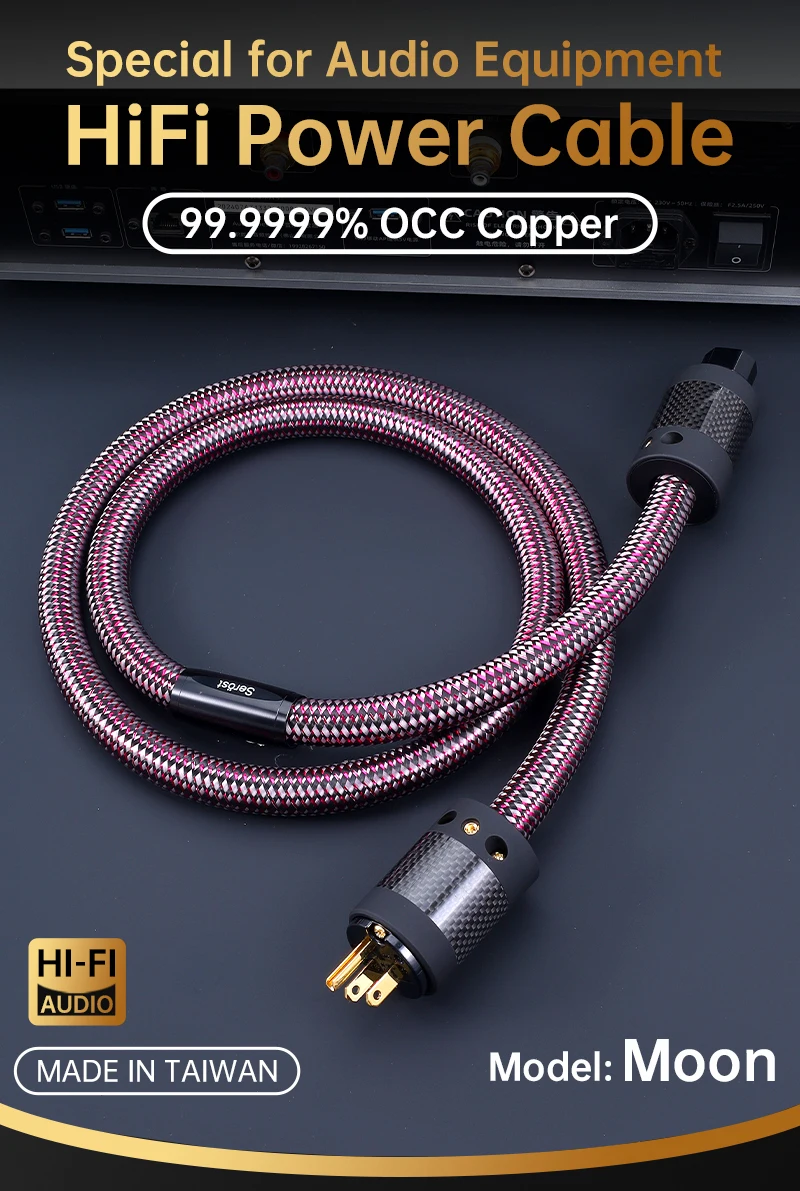 Serost Moon 9AWG HiFi-Audio-Stromkabel 99,9999% OCC-Einkristallkupfer US EU AU zu C7 C13 Buchse für Endstufen – Detail 1