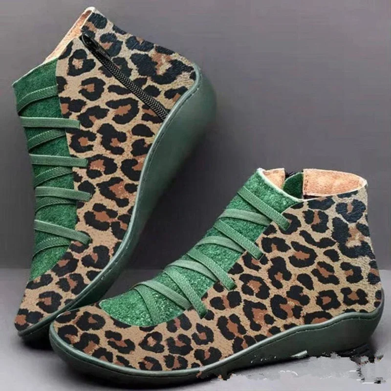 Nowe markowe botki damskie 2022 Casual Women Winter Boots Leopard Print Wedges Flat Booties Warm Women\'s Shoes Botas De Mujer