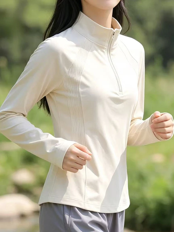 Elegant Zip-Up Hoodie Women's Long Sleeve Outdoor Sports Top Breathable Slim Fit Thermal Base Layer Shirt Half-Zip Sweatshirt