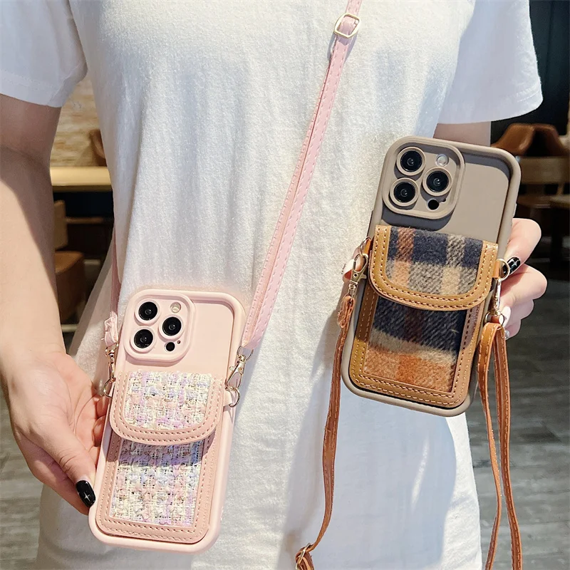 Crossbody Necklace Lanyard Weave Wallet Retro Plain Multistep Case for iPhone 15 14 Pro Max 13 12 11 X XR XS 7 8 plus SE Cover