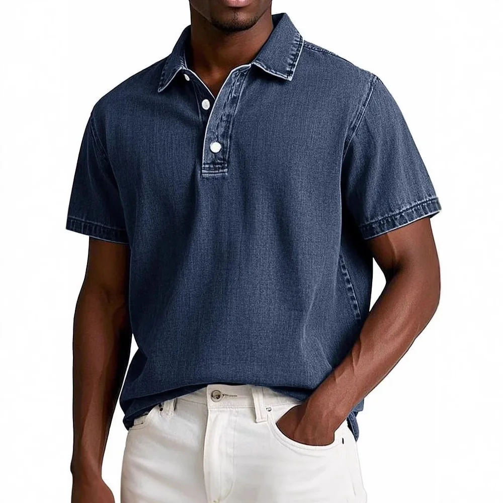 

2026 New Men's Fashion Solid Color Retro Short-sleeved Lapel Polo Shirt