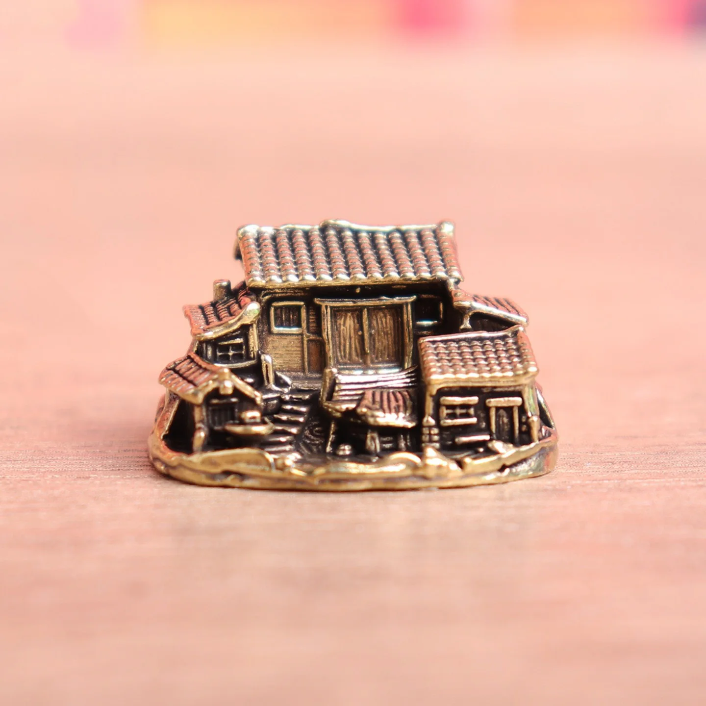 Farmhouse Small Statue Brass Mini Chinese Countryside House Figurines Rustic Cottage Desktop Ornaments Home Decorations Crafts