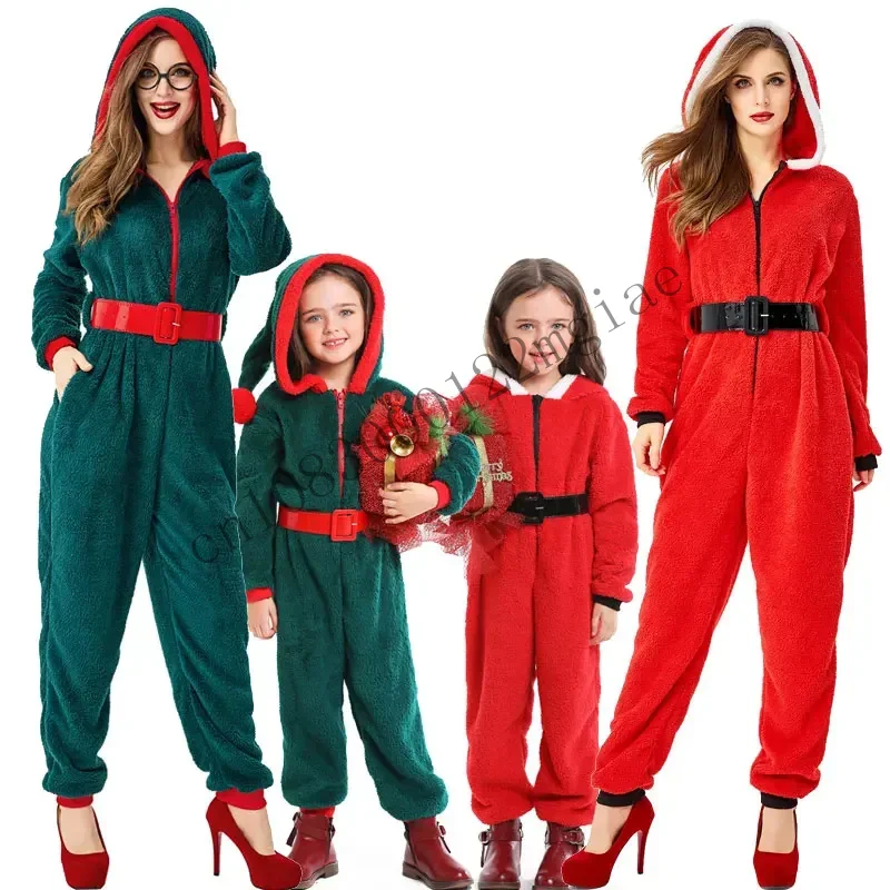 Velvet Xmas Party Elf Cosplay Costume New Year Santa Claus Parent-Child Jumpsuit Christmas Clothes Suit CMM221