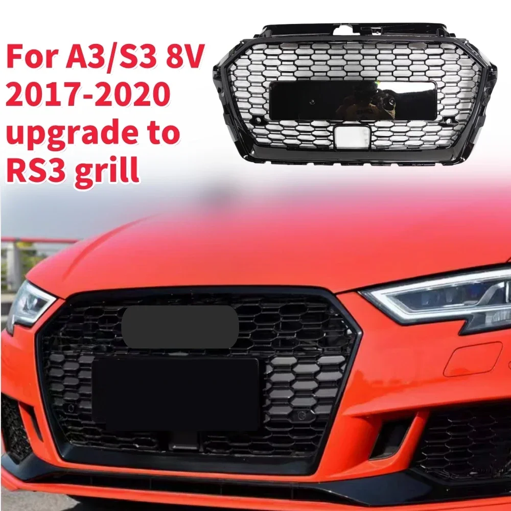 Racing Grills Front Hood Grille Car Front Bumper Grill Center Grille for RS3 Grill for A3/S3 8V 2017-2020 With ACC