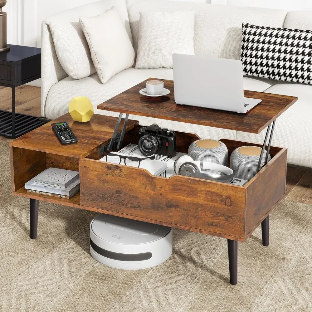 Lift Top Coffee Tables for Living Room, Small Modern Wooden Center Tables with Storage Shelf and Hidden Compartment