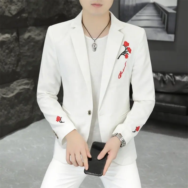 

Мужской костюм-двойка: осенний модный приталенный комплект с вышивкой в корейском стиле, городская одежда Sli Urban M