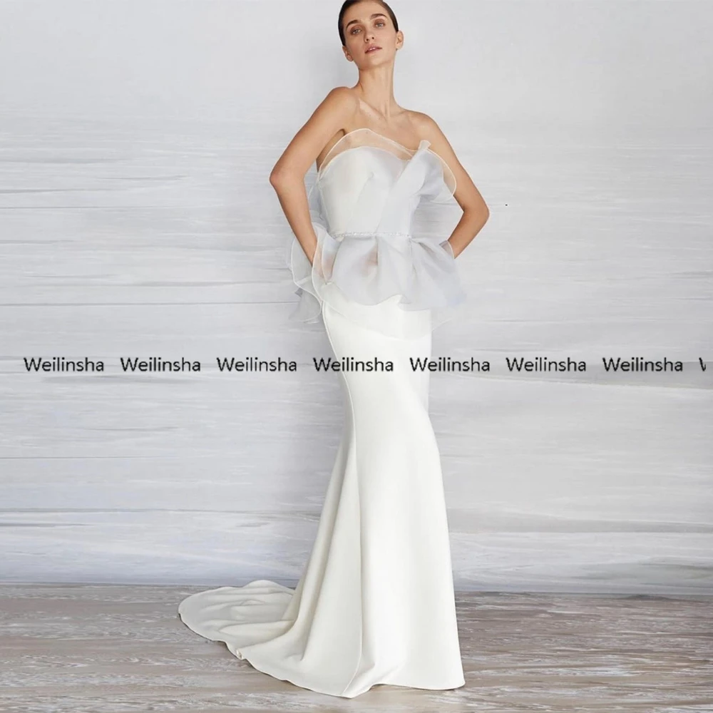 

Weilinsha Strapless Mermaid White Wedding Dresses with Jersey&Organza Court Train Bridal Gowns 2022 Summer Robe De Mariée