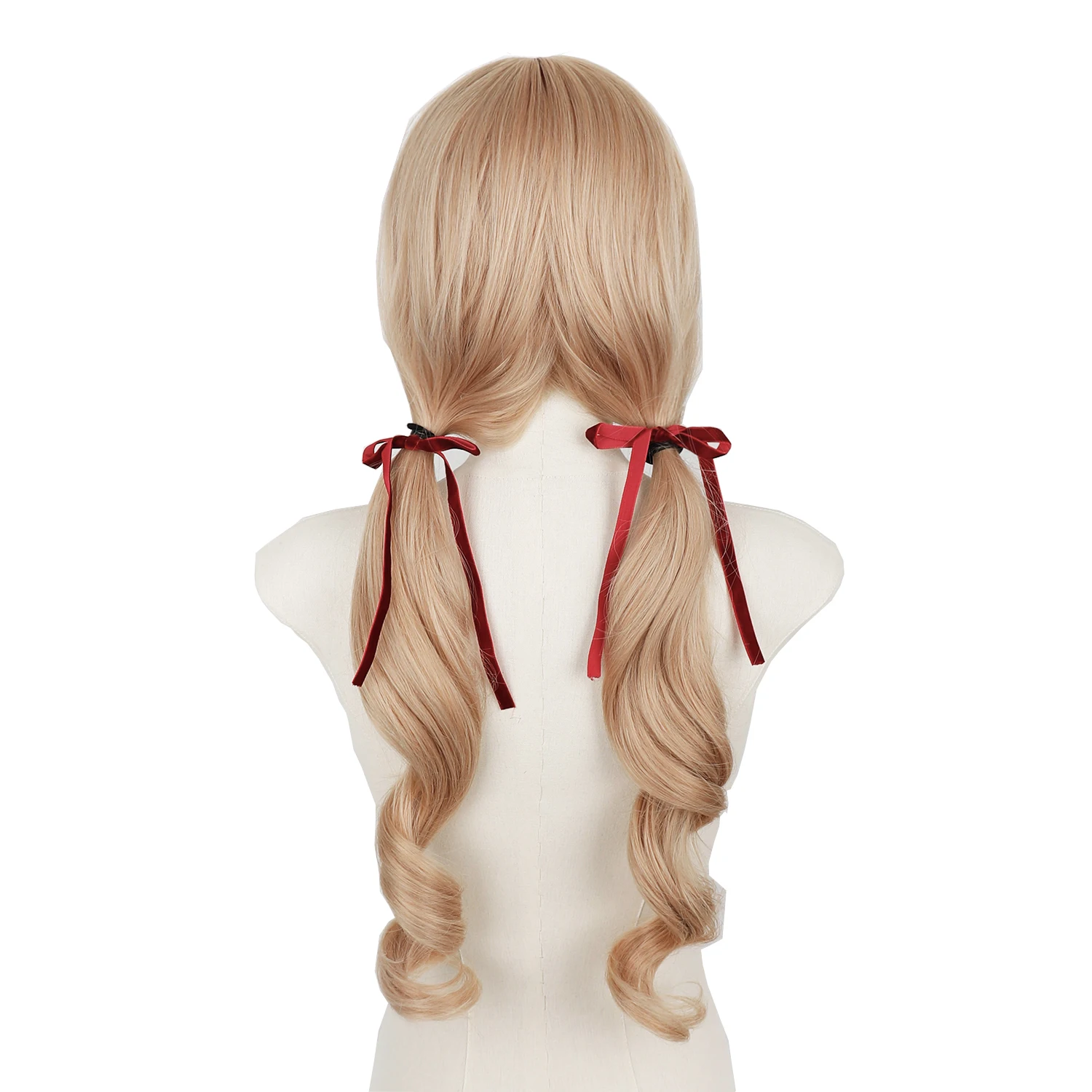 Lolita Wigs for Girls Cosplay Golden Brown Blonde Twin-Tail Wig with Bangs Long Natural Wavy Synthetic Hair Wig Anime Party Use
