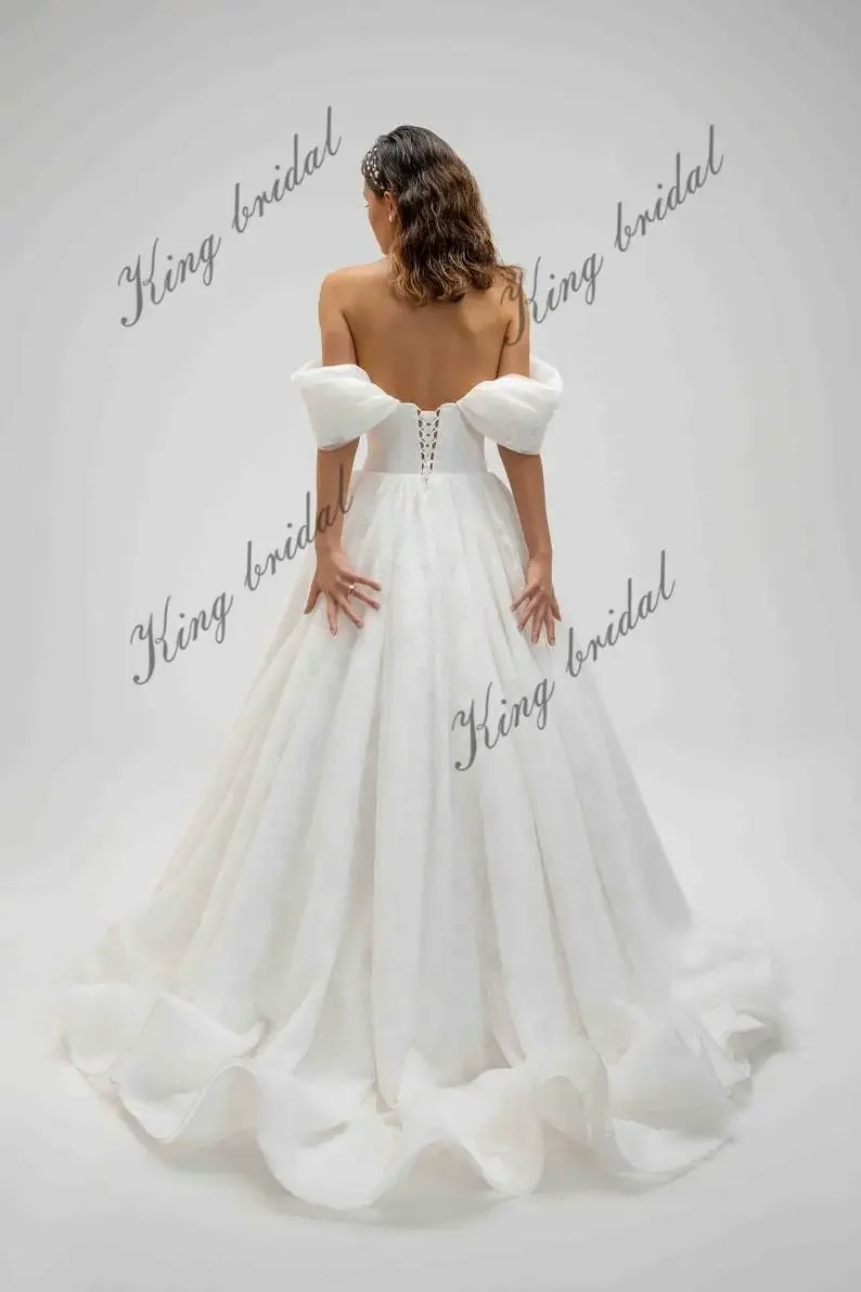 Benutzerdefinierte Blumen Organza Brautkleid Boho Träger Brautkleider TÜL HOCHZEITSKLEID A-Linie Brautkleid Schatz Brautkleider