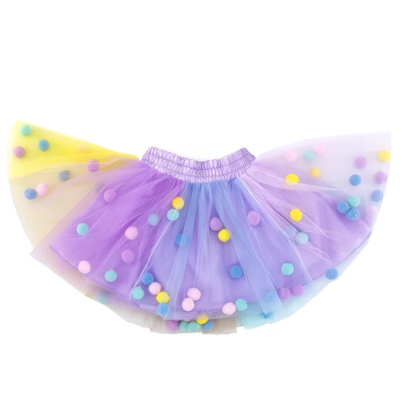 2024 New Arrival Infant Mulity Colorful Tulle Tutu Skirt Pom Pom Princess Mini Dress Children Clothing Pettiskirt Girl Clothes