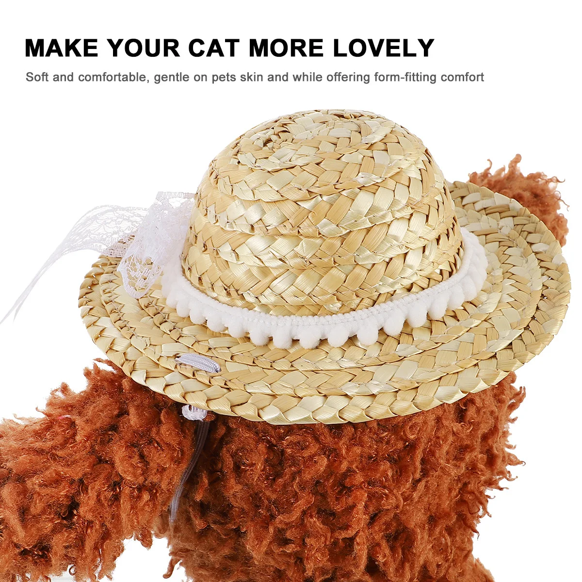

Pet Straw Lace Bowknot Hat Soft Comfortable Straw Woven Headwear for Cats Daily Wear Party Photo Props Pet Hat