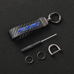 Carbon Fiber Textured Leather Keychain Ultra HD Printing For yamaha FJR Keychain Motorcycle Accessories