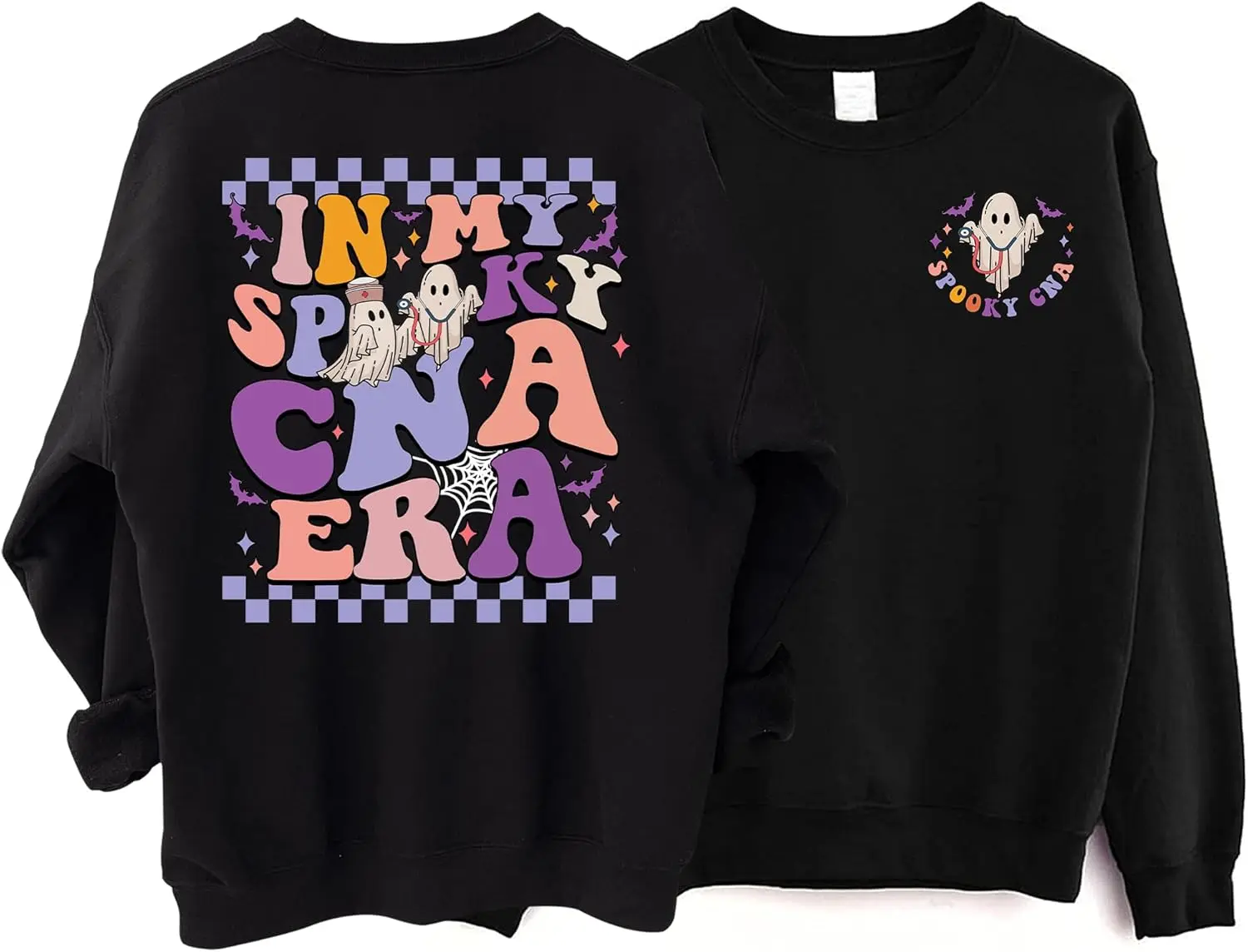 In My Spooky CNA Era Sweatshirt 2 Sided, Groovy Ghost Boo CNA Nurse Sweater, Retro Nursing Halloween Crewneck