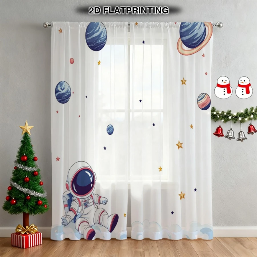 2PCS Digital Print Sheer Curtain, Blue Purple Planet, Vintage Floral Window Curtains for Living Room Bedroom Home Decor