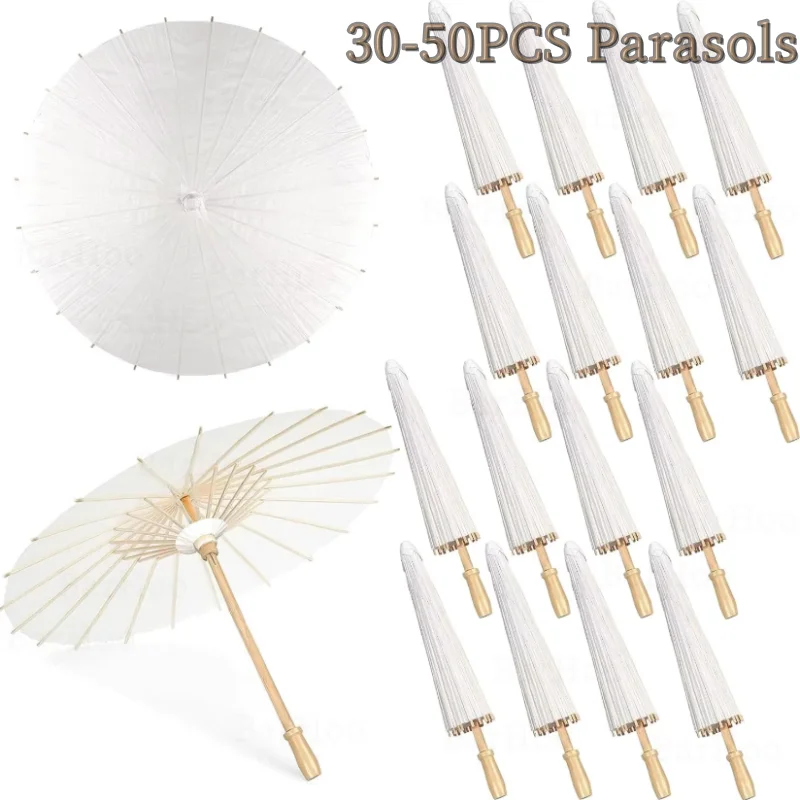 30/40/50 SZT. Parasole Papierowe Rekwizyt do Zdjęć Ślubnych 80cm/60cm DIY Biały Parasol Letni Biały Parasol na Imprezę Dekoracja Plażowa